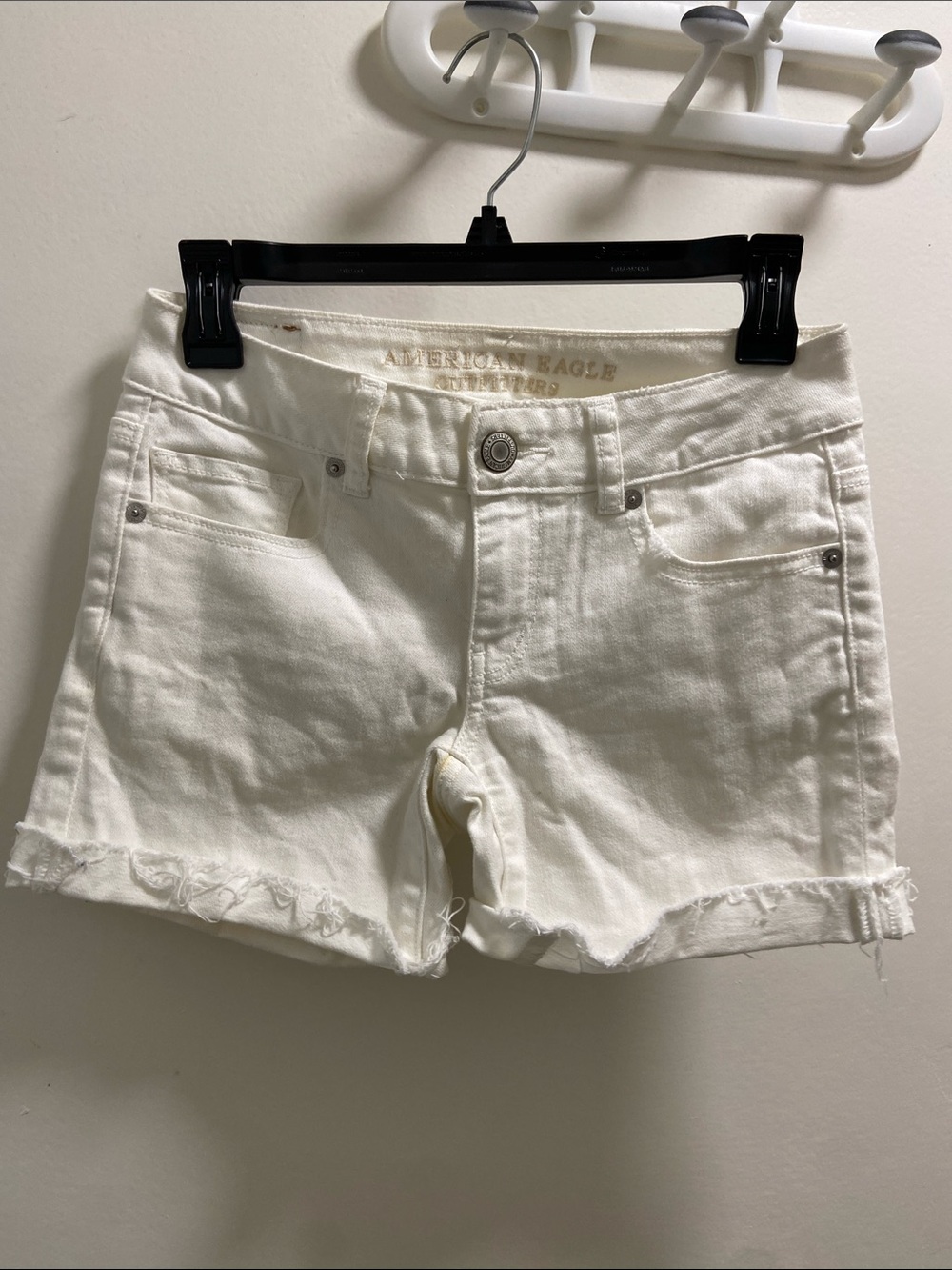 American Eagle Outfitters White Frayed Hem Denim Shorts